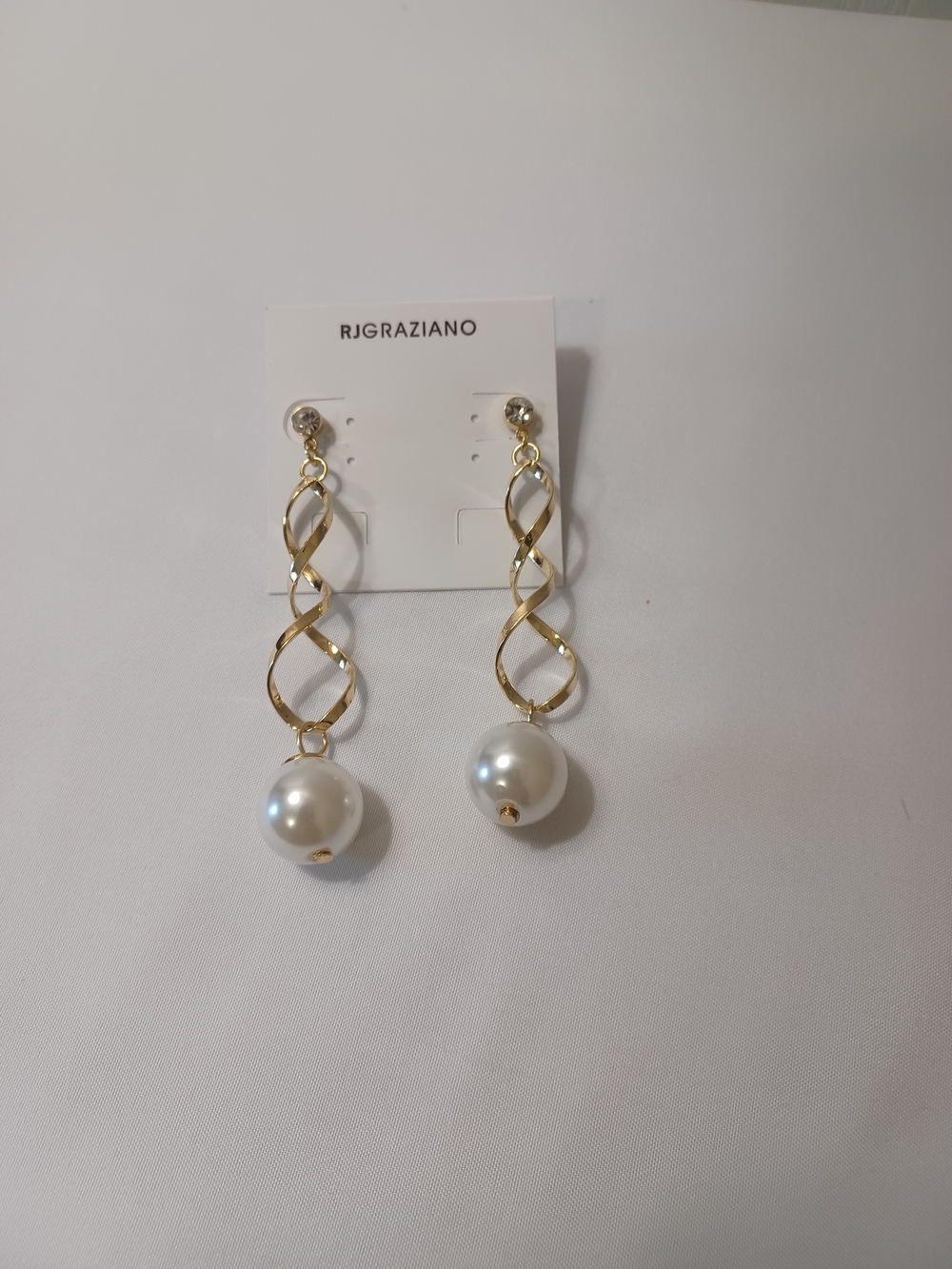 RJ Graziano Gold Twist Pearl Drop Earrings
